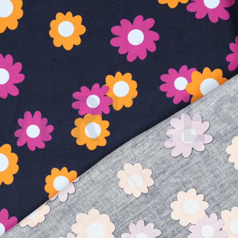 FEINCORD BLUMEN MARINEBLAU #7