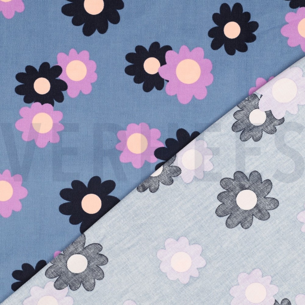 VELOURS MILLERAIES FLEURS JEAN BLEU #7