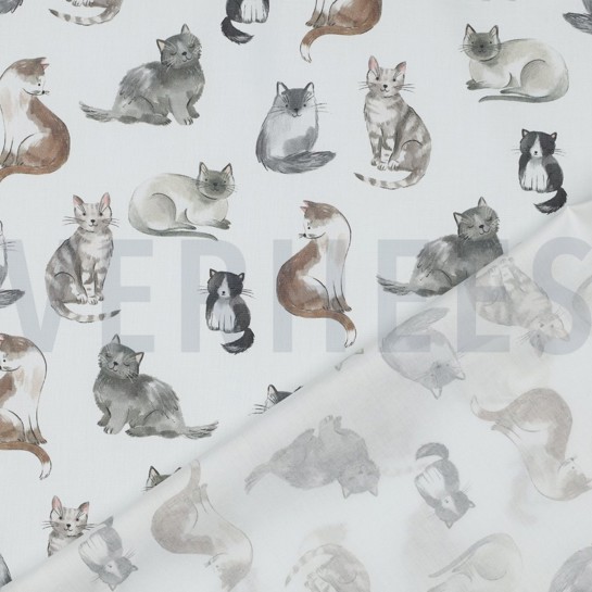 KATOENEN POPLIN DIGITAAL KATTEN WIT #7