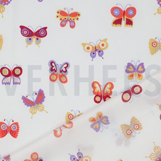 KATOENEN POPLIN FOLIE VLINDERS WIT #7