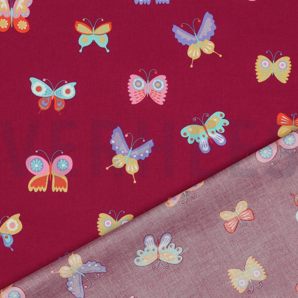 FEIN GEWEBTE BAUMWOLLPOPELINE FOLIE SCHMETTERLINGE FUCHSIA #7