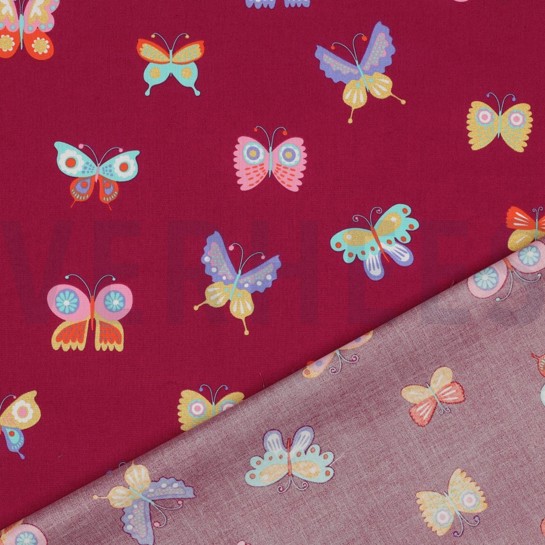 POPELINE DE COTON PAILLETTES PAPILLONS FUCHSIA #7