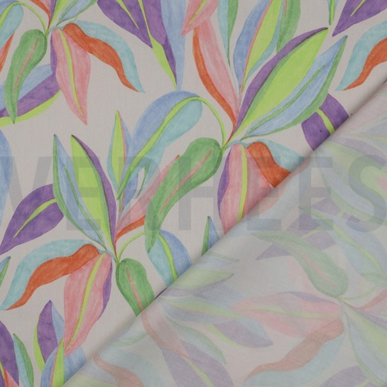 BAUMWOLLE SATIN DIGITAL BLÄTTER ECRU #7