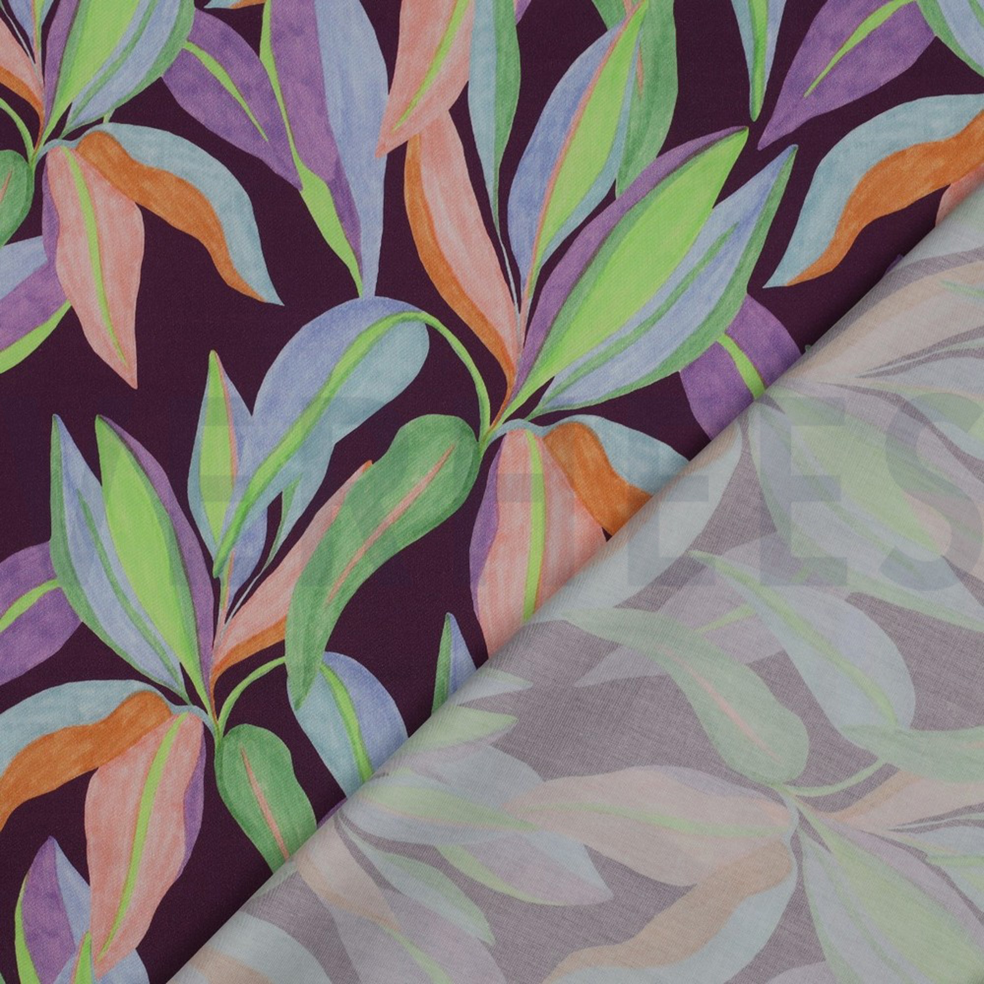 KATOEN SATIJN DIGITAAL BLADEREN DONKERPAARS (high resolution) #4