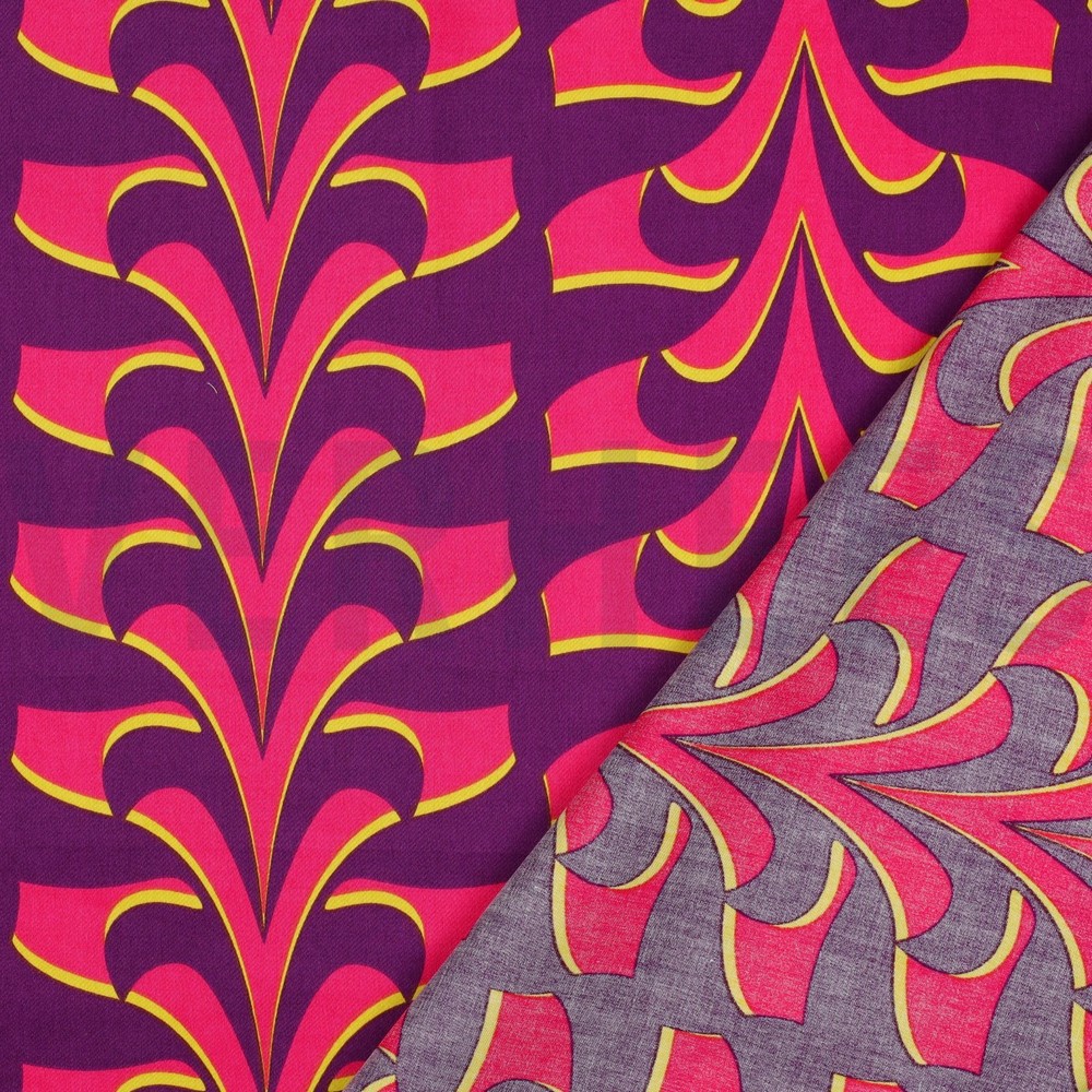 COTON SATIN ABSTRACT FLEURS VIOLET FONCÉ #7