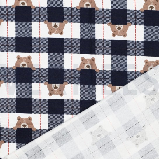 FLANELLE CARREAUX OURS BLEU MARINE #7