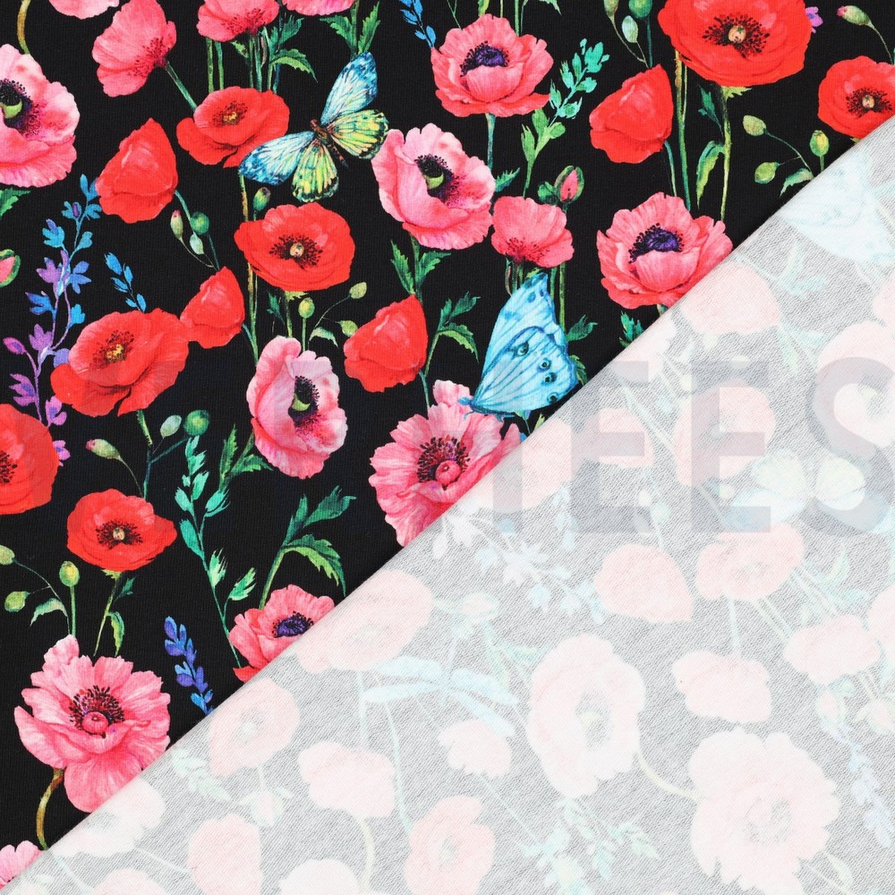 FRENCH TERRY DIGITAAL BLOEMEN ZWART #7