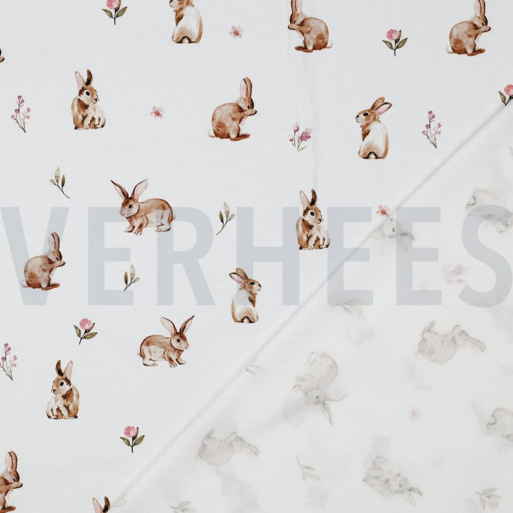 JERSEY DIGITAL KANINCHEN UND BLUMEN WEISS #7