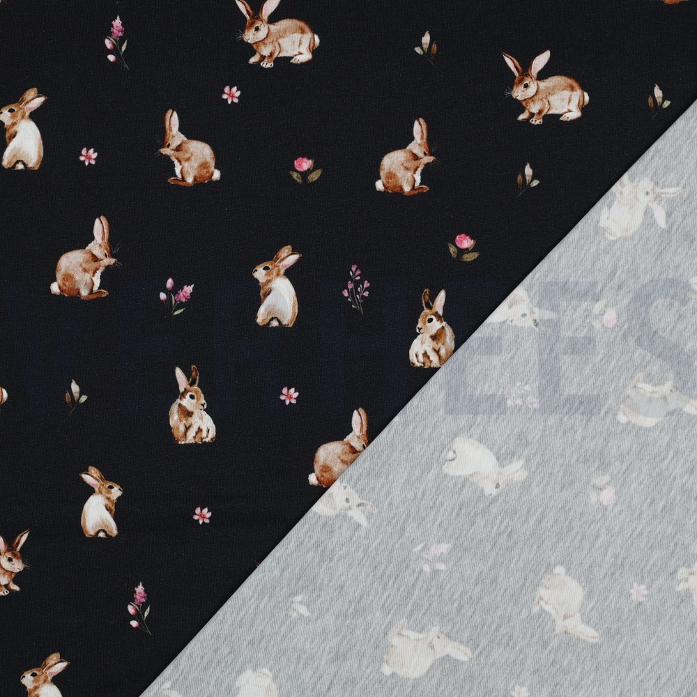JERSEY DIGITAAL KONIJNEN EN BLOEMEN MARINEBLAUW #7