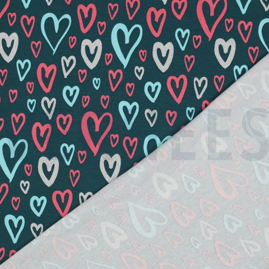 JERSEY GLITTER HEARTS PETROL #7