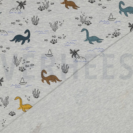 JERSEY MÉLANGE DINOSAURES AQUATIQUES GRIS CHINÉ CLAIR #7