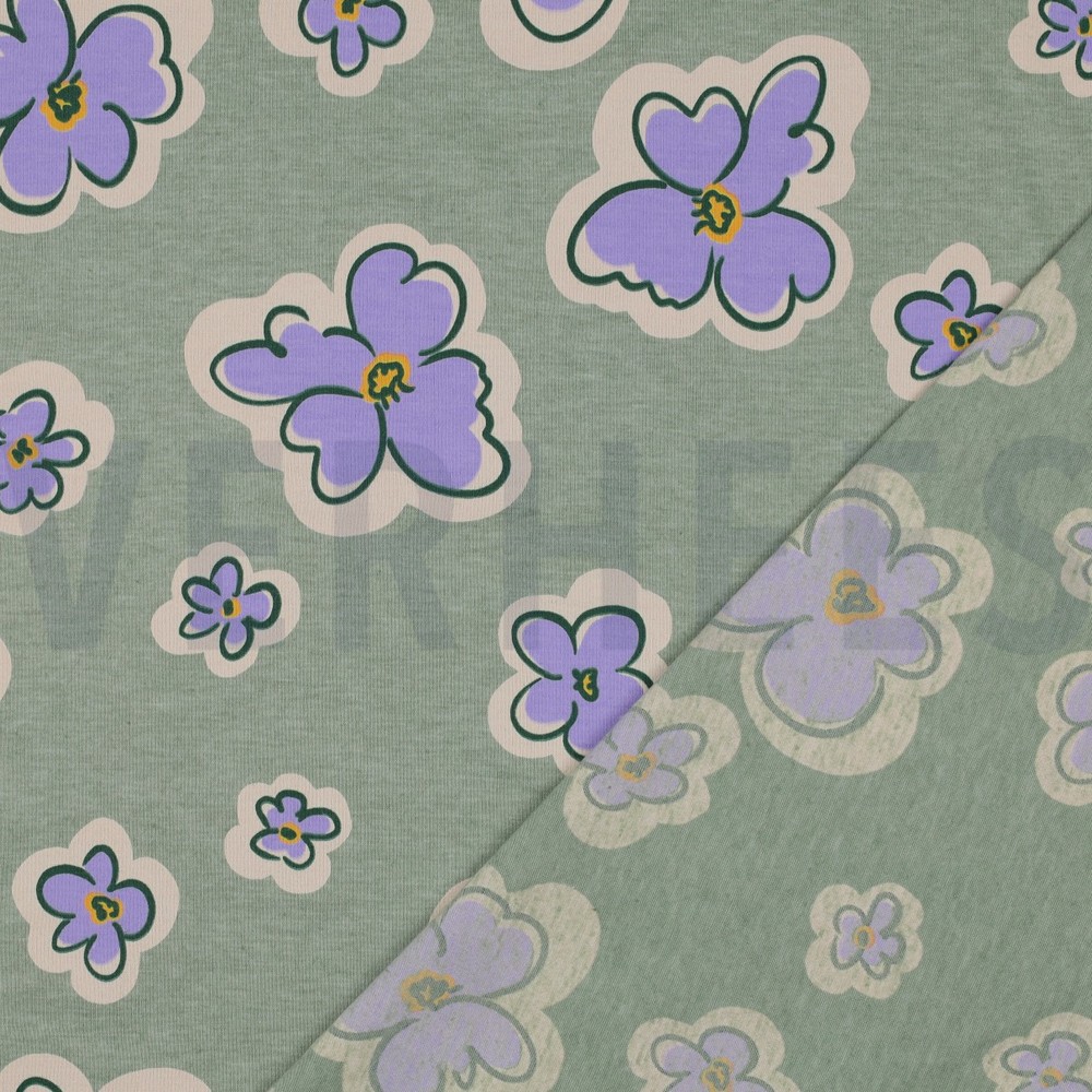 JERSEY MELANGE FLOWERS DARK MINT MELANGE #7