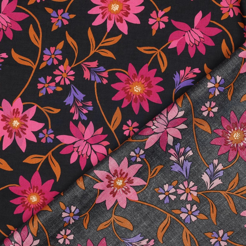 COTON VOILE FLEURS NOIR #7