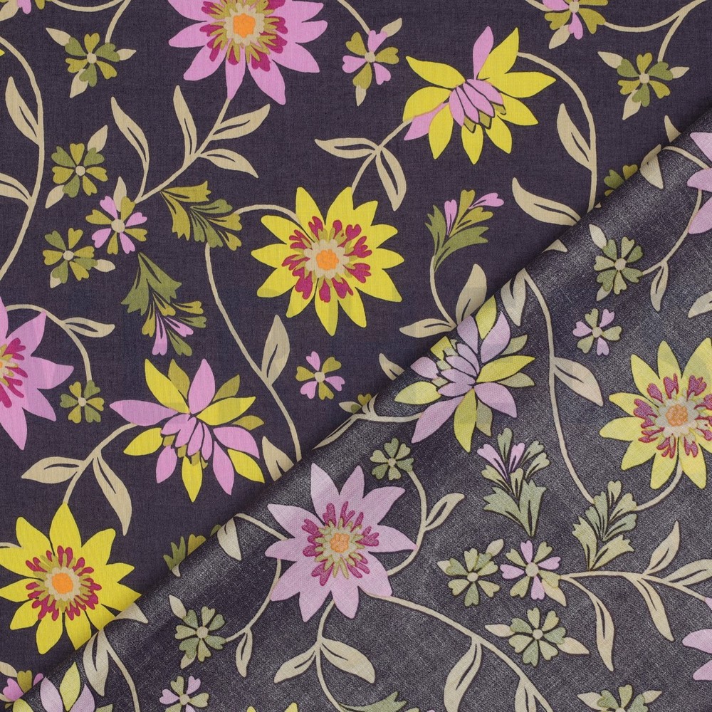 COTON VOILE FLEURS VIOLET FONCÉ #7