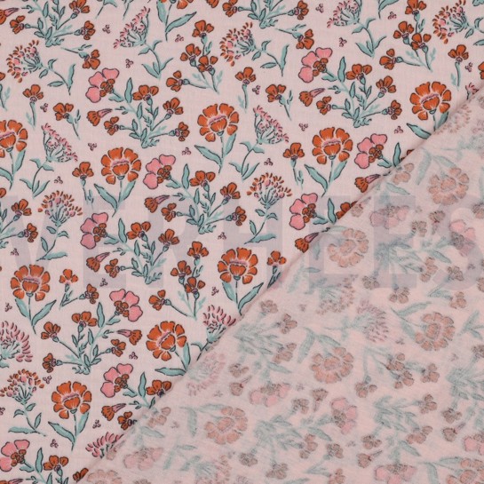 DOUBLE GAUZE BLOEMEN LICHTROZE/OUDROZE #7