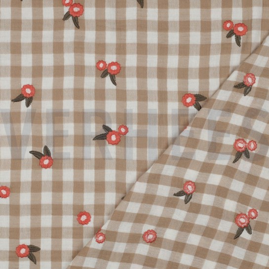 DOUBLE GAUZE RUITEN EMBROIDERY BLOEMEN BEIGE #7