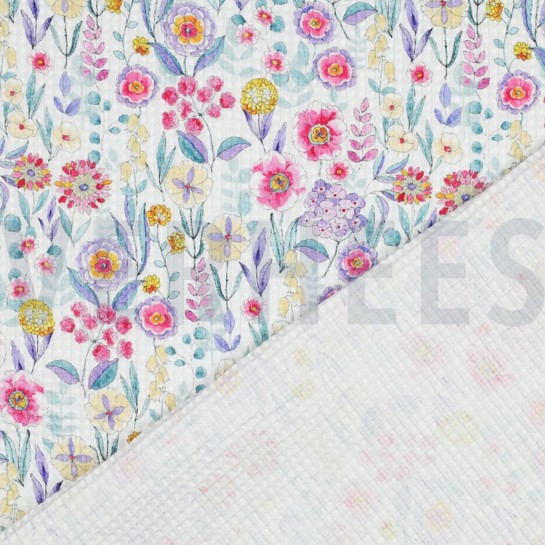 WAFFELPIQUÉ DIGITAL BLUMEN WEISS #7