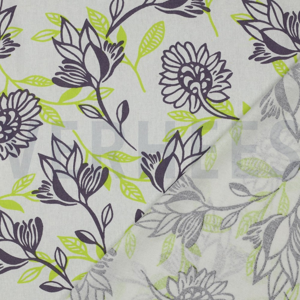 LINEN VISCOSE FLOWERS GREEN #7