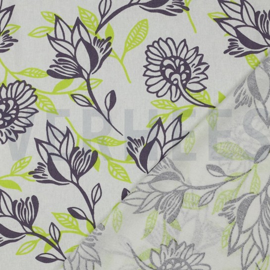 LIN VISCOSE FLEURS VERT #7