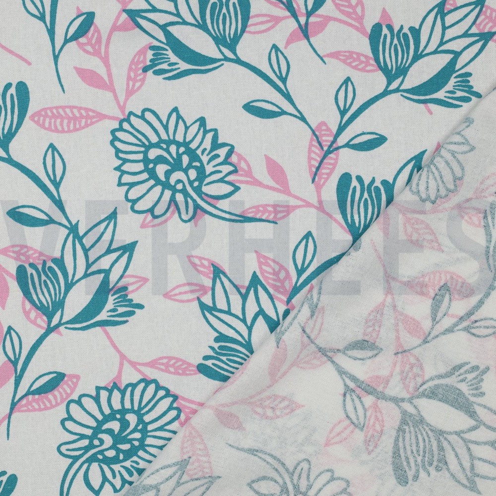 LIN VISCOSE FLEURS ROSE #7