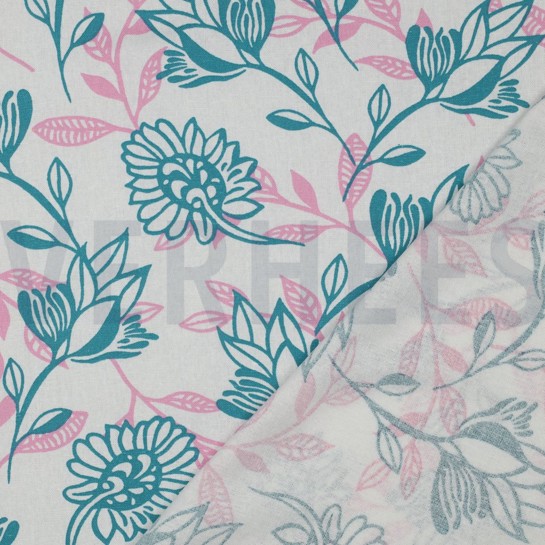 LIN VISCOSE FLEURS ROSE #7