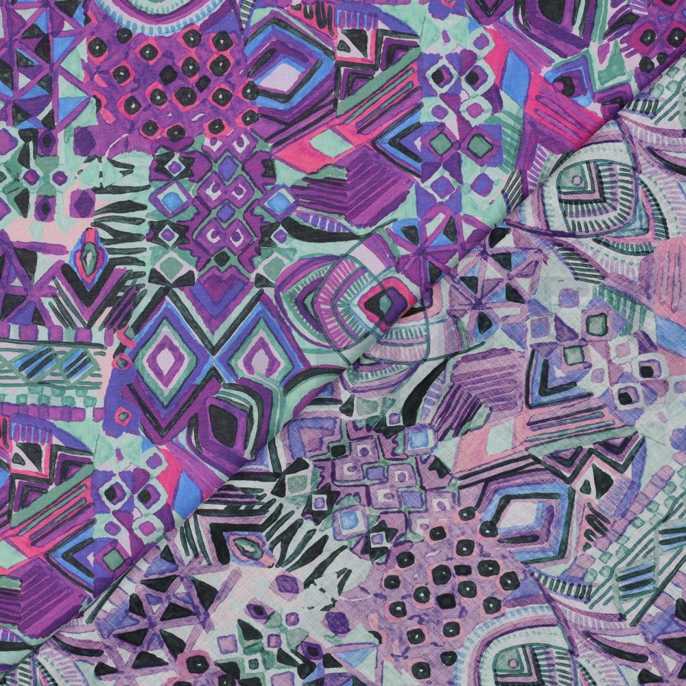 BAUMWOLLE VOILE DIGITAL ABSTRACT LILA/VIOLETT #7