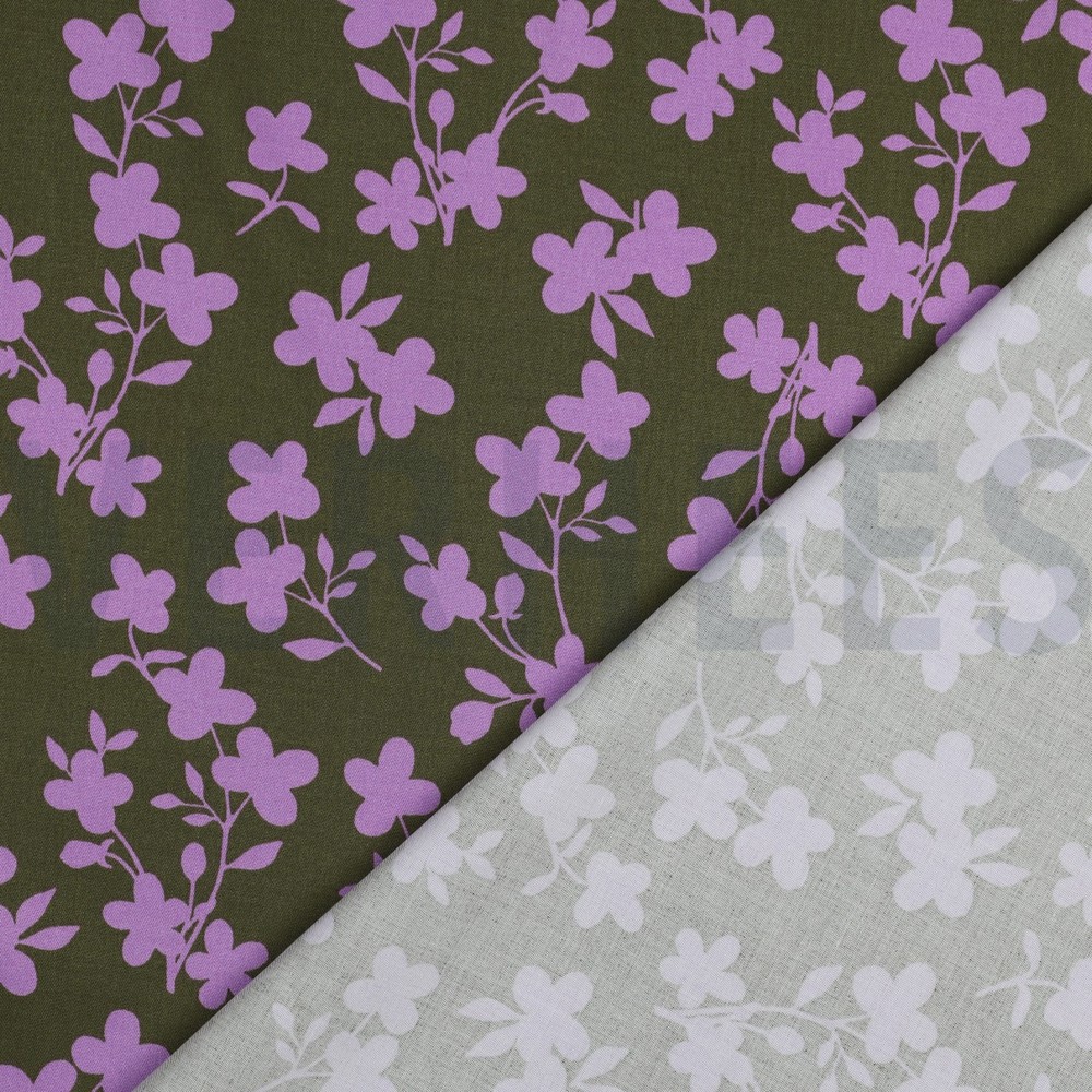 VISCOSE ROSELLA STRETCH FLOWERS ARMY GREEN #7