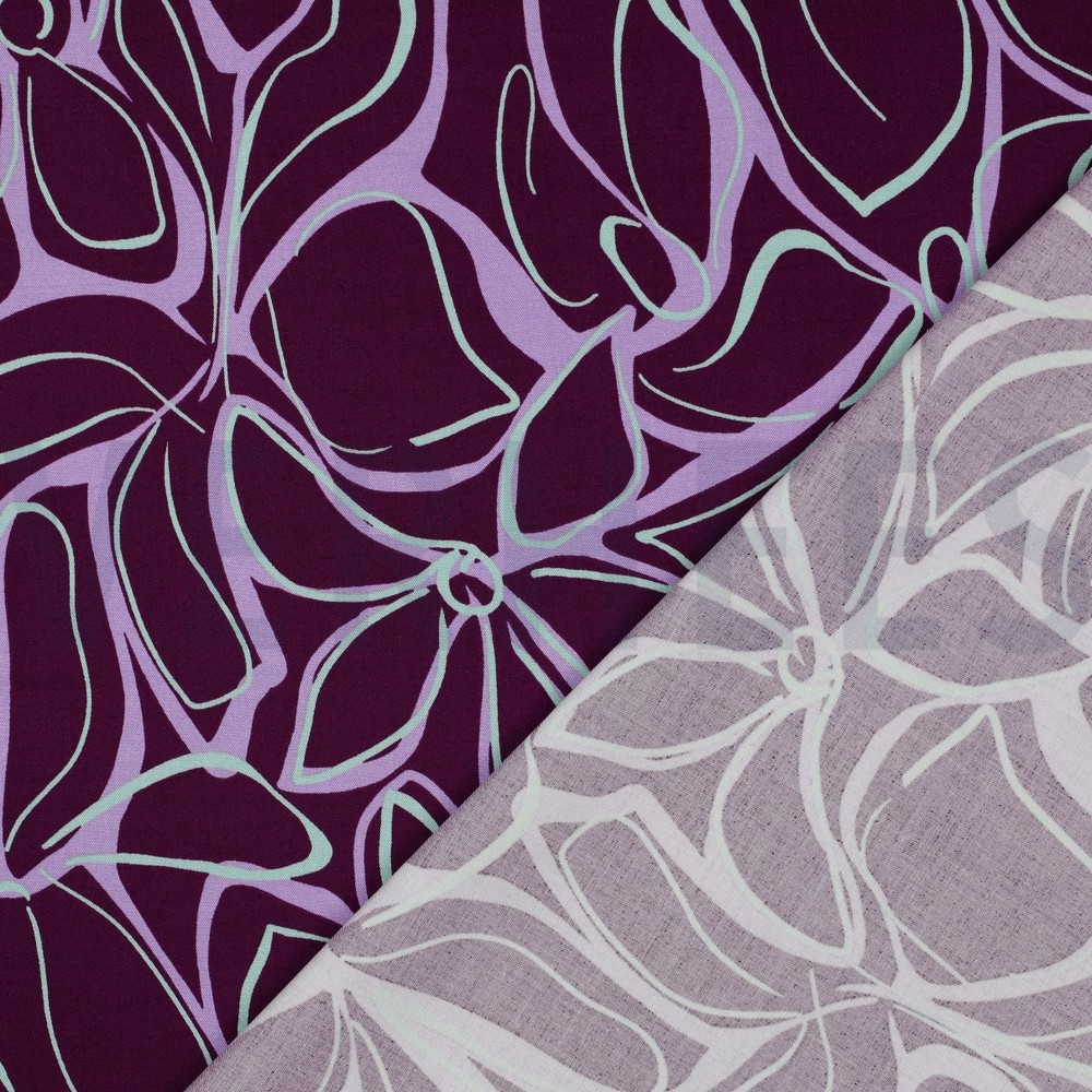 VISCOSE ROSELLA STRETCH ABSTRACT FLOWERS PURPLE #7