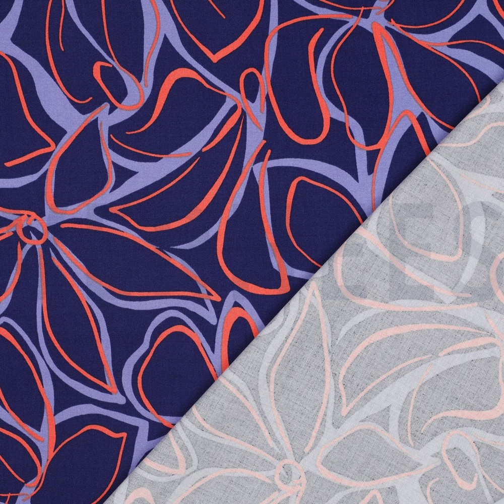 VISCOSE ROSELLA STRETCH ABSTRACT BLOEMEN MARINEBLAUW #7