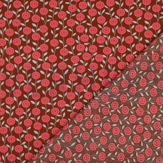 BAUMWOLLE POPELINE BLUMEN & KAROS KARAMELL #7