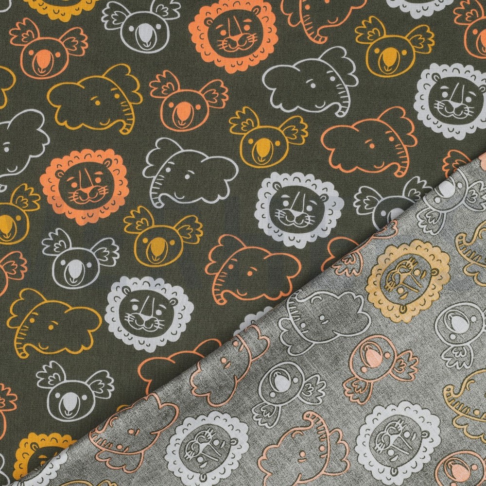 FINE POPLIN SAFARI ANIMALS DARK GREEN #7