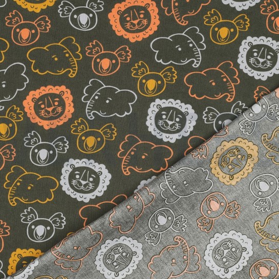 FINE POPLIN SAFARI ANIMALS DARK GREEN #7
