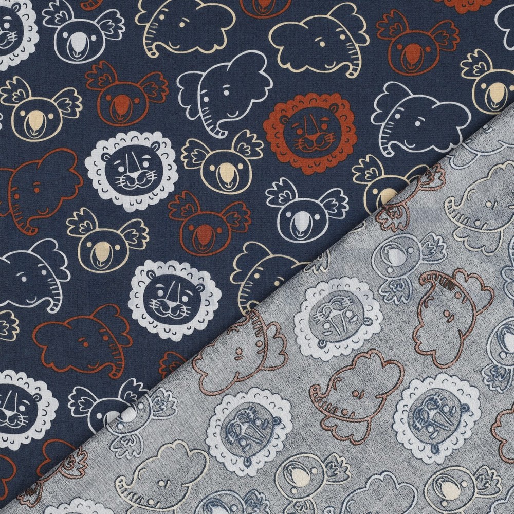 FINE POPLIN SAFARI ANIMALS NAVY #7