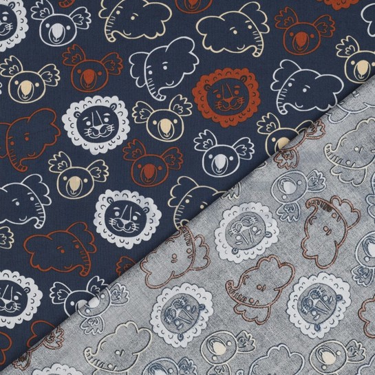POPELINE DE COTON ANIMAUX SAFARI BLEU MARINE #7