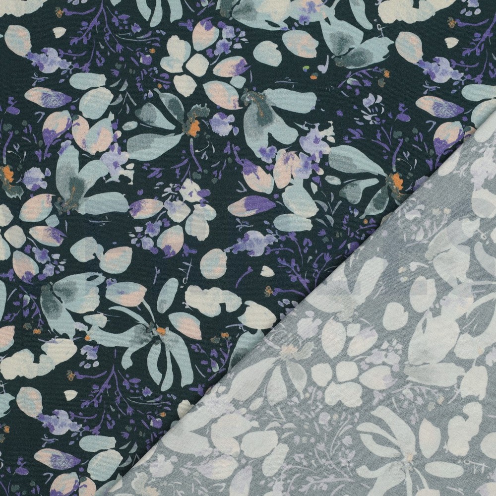 VISCOSE POPELINE STRETCH DIGITAL FLEURS PÉTROLE #7