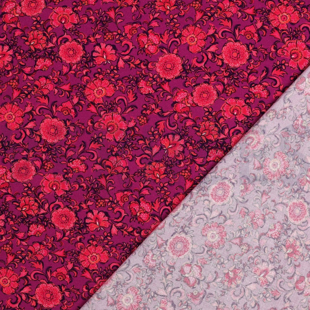 VISCOSE POPLIN STRETCH DIGITAAL BLOEMEN FUCHSIA #7