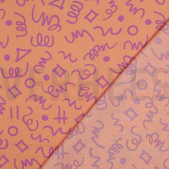 BAUMWOLLE POPELINE GEOMETRISCH PFIRSICH/LILA #7