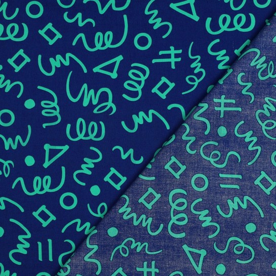 BAUMWOLLE POPELINE GEOMETRISCH MARINEBLAU/PETROL #7