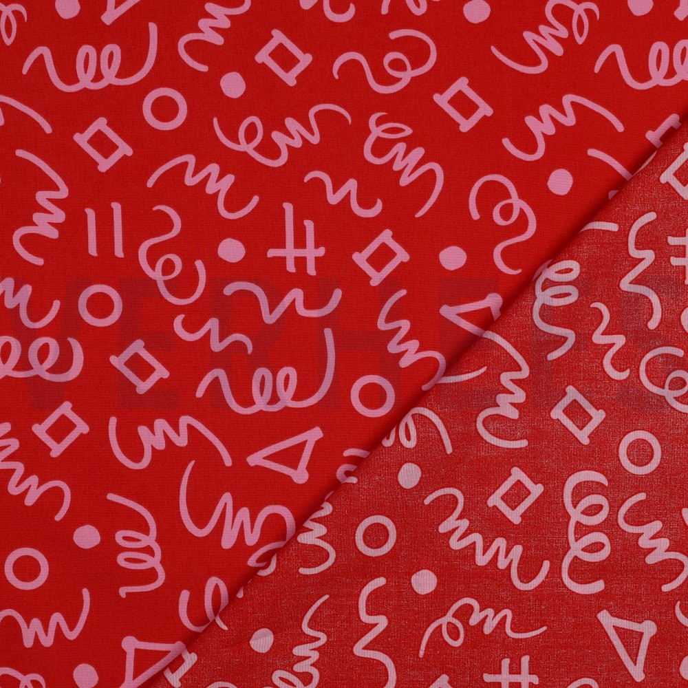 FEIN GEWEBTE BAUMWOLLPOPELINE GEOMETRISCH ROT/ROSA #7