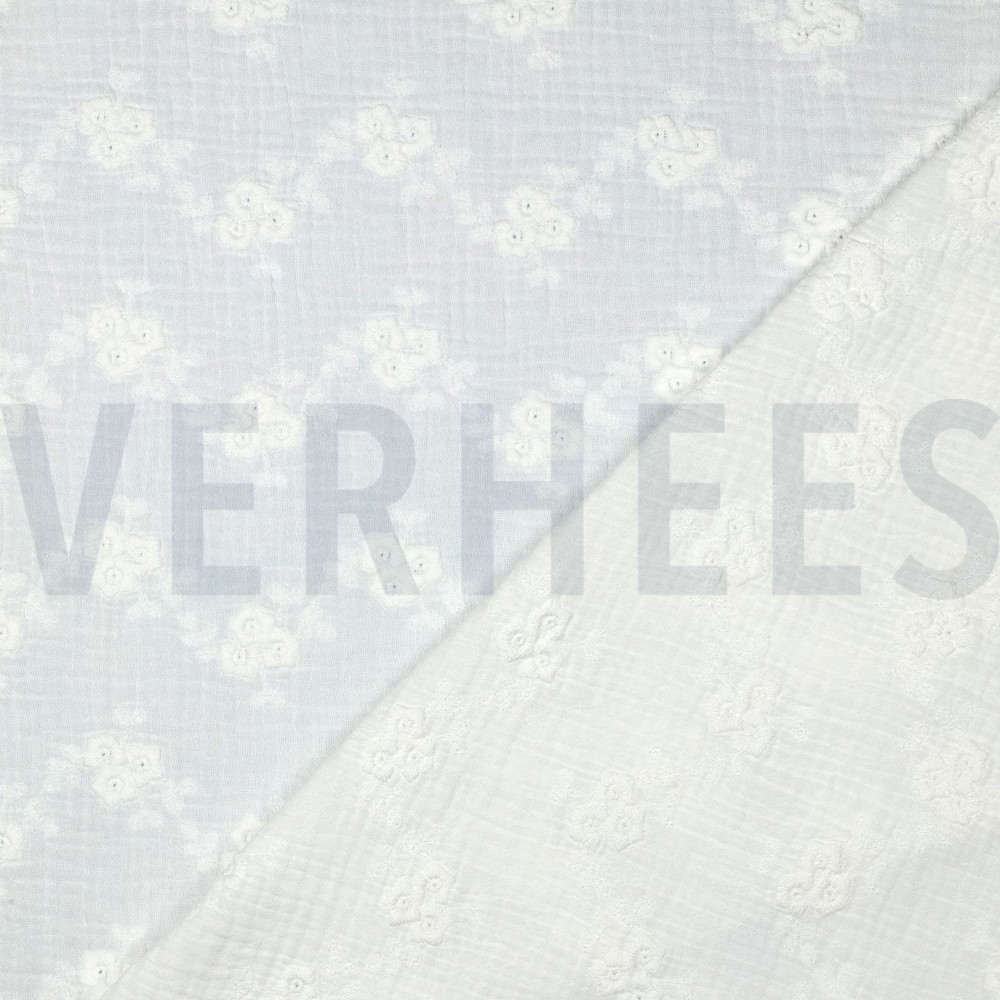 DOUBLE GAUZE EMBROIDERY FLOWERS WHITE #7