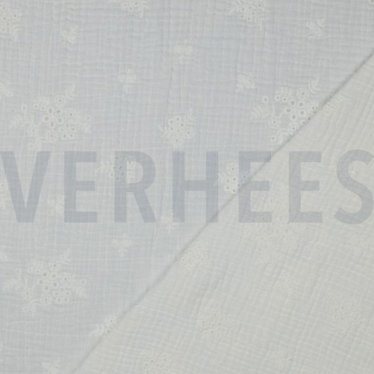 MUSSELIN STICKEREI BLUMEN WEISS #7