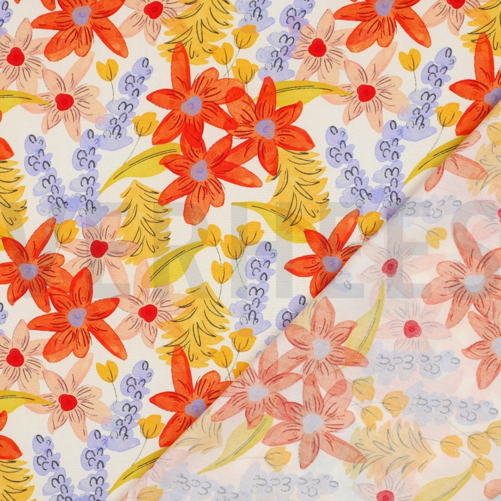 VISCOSE RADIANCE DIGITAL FLEURS BLANC CASSÉ #7