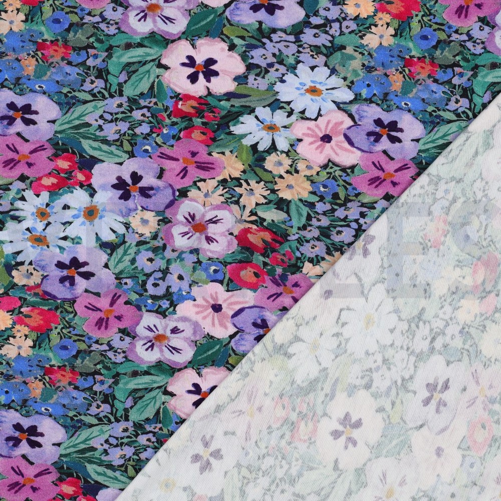 VISCOSE JERSEY DIGITAL FLEURS BLEU MARINE #7