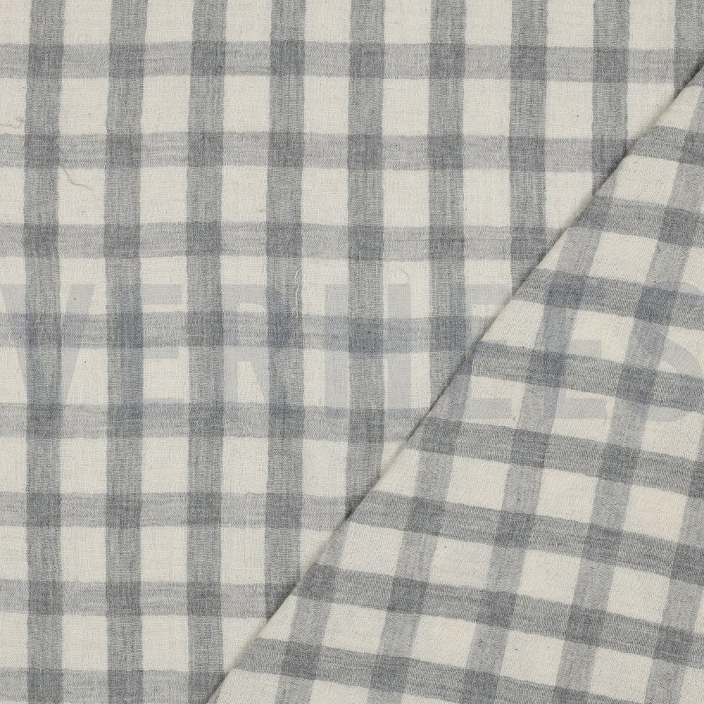 DOUBLE GAZE DE COTON LIN TEINT CARREAUX GRIS/NATUREL #7