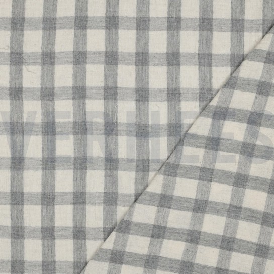 DOUBLE GAUZE LINNEN GARENGEVERFD RUITEN GRIJS/NATUREL #7