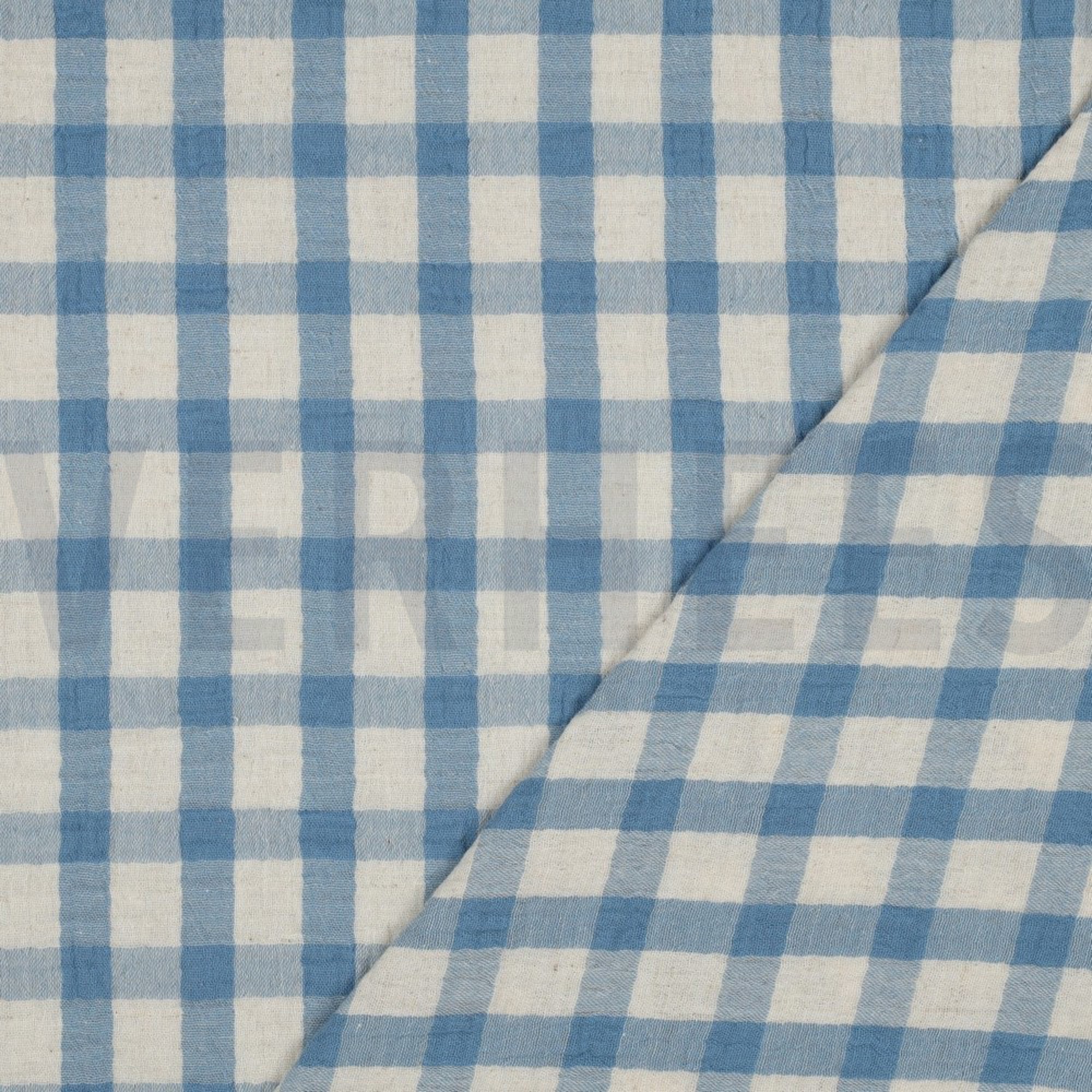 DOUBLE GAUZE LINEN YARN DYED CHECKS LIGHT BLUE / NATURAL (high resolution) #4