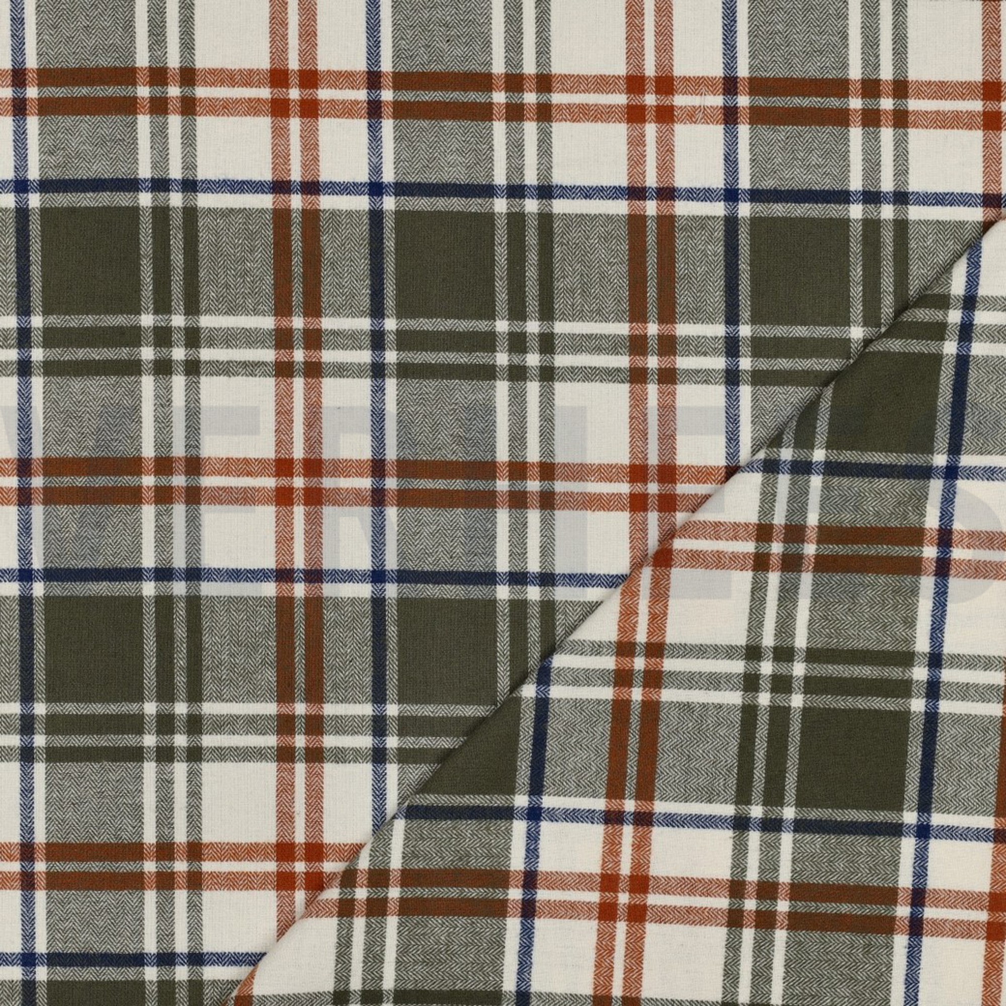 BAUMWOLLE GARNGEFÄRBT ANGERAUT KAROS OLIVE (high resolution) #4