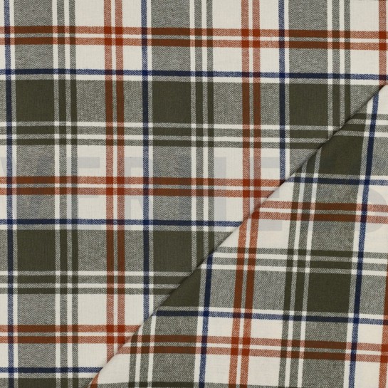 BAUMWOLLE GARNGEFÄRBT ANGERAUT KAROS OLIVE #7