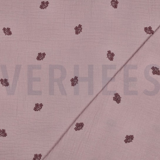 MUSSELIN STICKEREI BLUMEN MAUVE #7