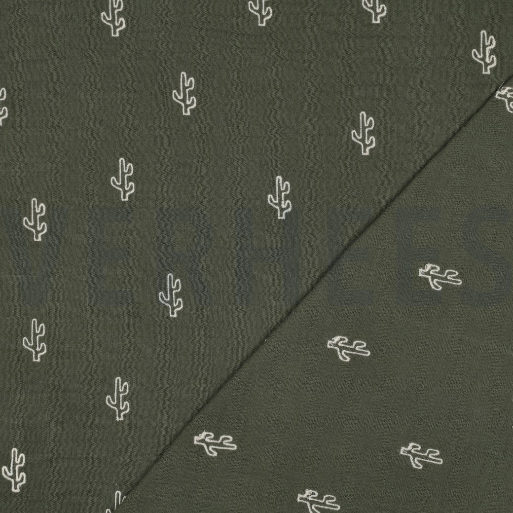 DOUBLE GAZE DE COTON BRODERIE CACTUS VERT #7